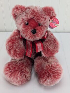 Vintage First & Main Dumplin Red Teddy Plush 14" Stuffed Animal 2002 Frosted